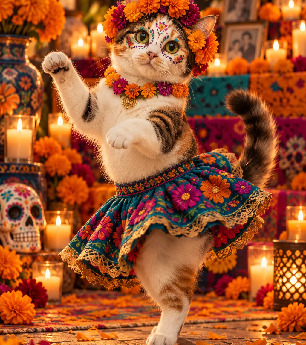 Sugar Skull cat-dance concept artwork